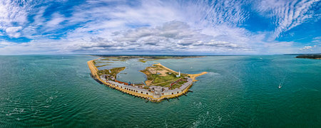 Aerial panoramic view of the Needles of Solent, UK