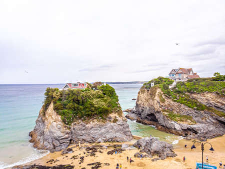 Aerial view of Newquay in Cornwall, UKの写真素材
