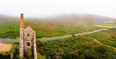 Aerial view of old tin mines in Cornwall, UKの写真素材