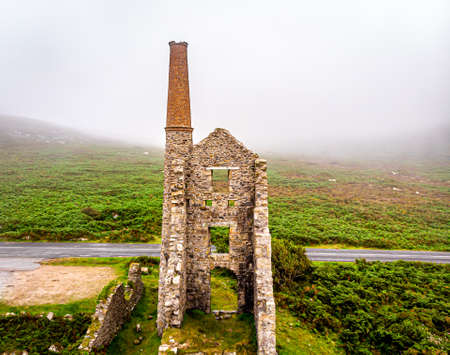 Aerial view of old tin mines in Cornwall, UKの写真素材