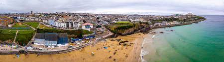 Aerial view of Newquay in Cornwall, UKの写真素材