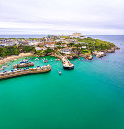 Aerial view of Newquay in Cornwall, UKの写真素材