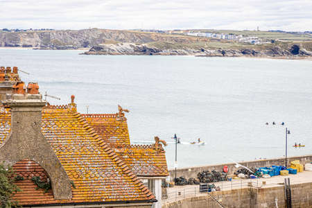 View of seaside in Newquay in Cornwall, UKの写真素材