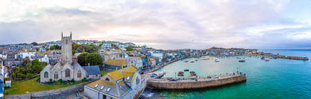 Aerial view of St Ives in the evening, Cornwall, UKの写真素材