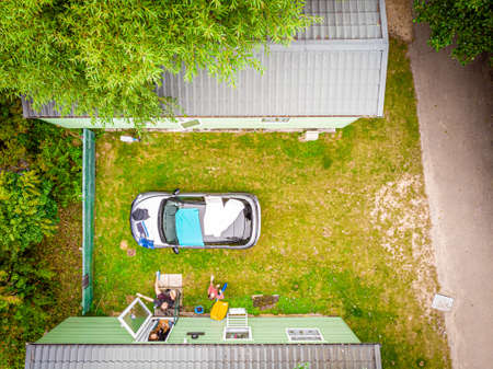 Caravan park near the ocean coast in Cornwell, UKの写真素材