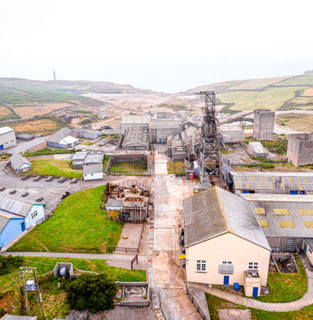Aerial view of Geevor tin mines in Cornwall, UKの写真素材