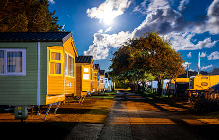 Caravan park near the ocean coast in Cornwell, UKの写真素材