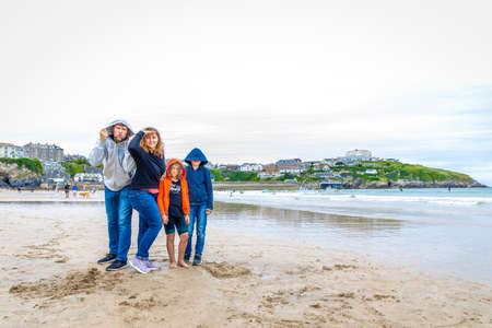 View of seaside in Newquay in Cornwall, UKの写真素材