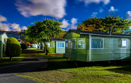 Caravan park near the ocean coast in Cornwell, UKの写真素材