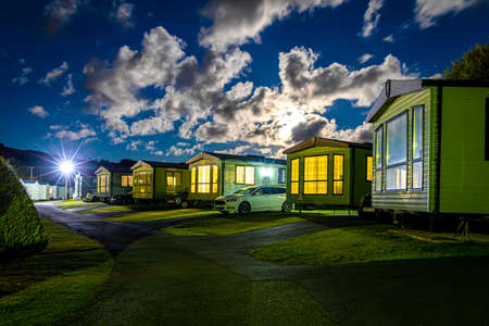 Caravan park near the ocean coast in Cornwell, UKの写真素材