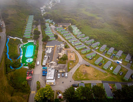 Caravan park near the ocean coast in Cornwell, UKの写真素材