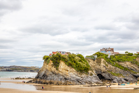 View of seaside in Newquay in Cornwall, UKの写真素材