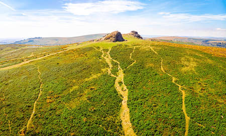 A view of Haytor Rocks in Dartmoor National Park is a vast moorland in the county of Devon, in southwest England, UKの写真素材
