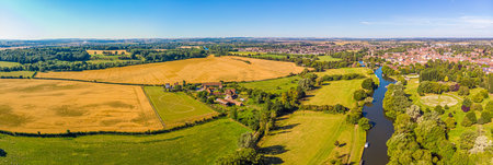 Aerial view of the river Thames near Abingdon, UKの写真素材