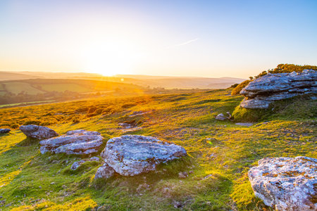View of Dartmoor national park in the evening, UKの写真素材