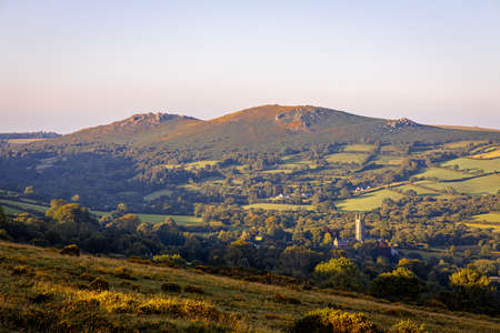 View of Dartmoor national park in the evening, UKの写真素材