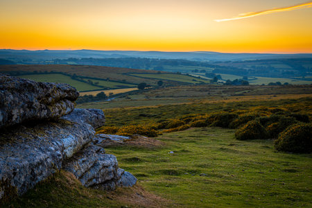View of Dartmoor national park in the evening, UKの写真素材
