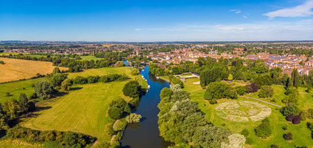 Aerial view of the river Thames near Abingdon, UKの写真素材