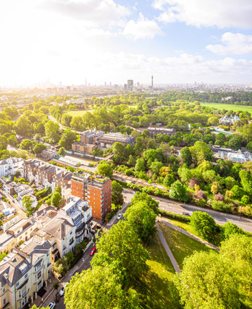 Aerial view of Regents park in London, UK