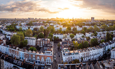 Aerial view of Notting Hill in the morning, London, UKの写真素材