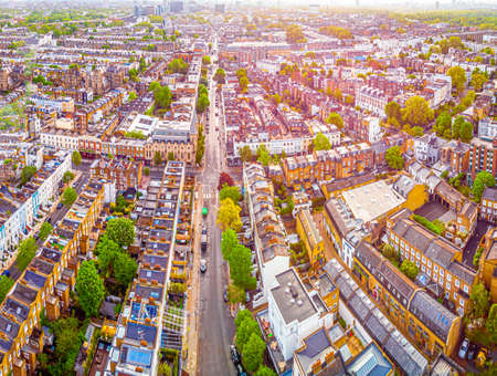 Aerial view of Notting Hill in the morning, London, UKの写真素材
