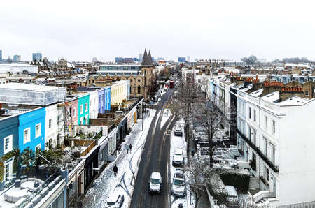 Aerial view of snowy area of Notting hill in Londonのeditorial素材