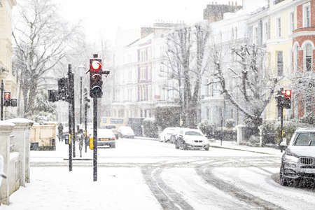 London / United Kingdom -  January 24 2021: Snow fall as seen in Notting Hill areaのeditorial素材