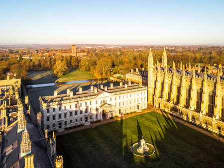 The aerial view of Kings college in Cambridge, a city on the River Cam in eastern England, UKの写真素材