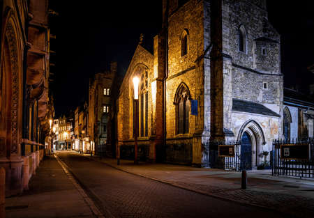 A night view of Cambridge, a city on the River Cam in eastern England, home to the prestigious University of Cambridge, UKの写真素材