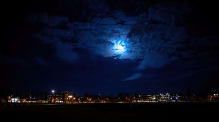 A night view of Cambridge, a city on the River Cam in eastern England, home to the prestigious University of Cambridge, UKの写真素材
