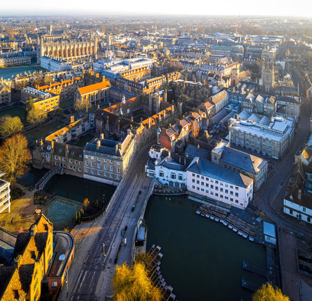 The aerial view of Kings college in Cambridge, a city on the River Cam in eastern England, UK