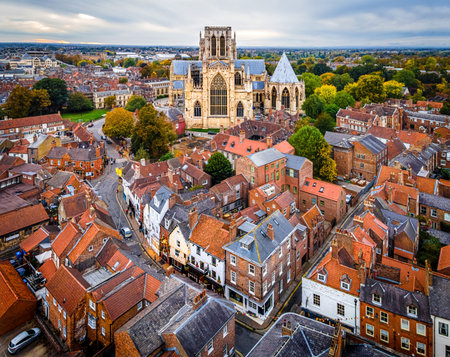 Aerial view of York minster in England, UKの写真素材