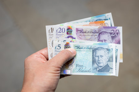 Banknotes featuring a portrait of King Charles III, first issued in June 2024 by Bank of England, UK