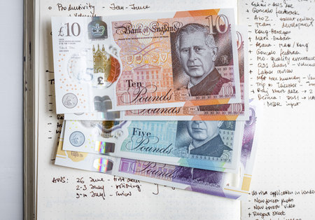 Banknotes featuring a portrait of King Charles III, first issued in June 2024 by Bank of England, UK