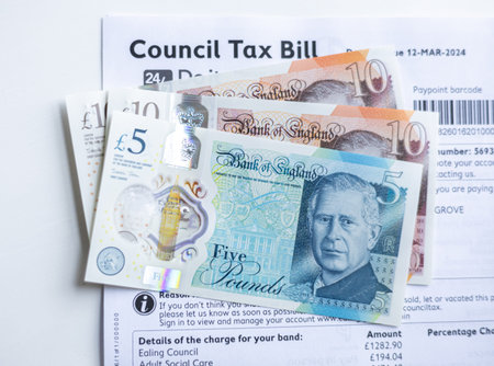 Banknotes featuring a portrait of King Charles III, first issued in June 2024 by Bank of England, UKの写真素材