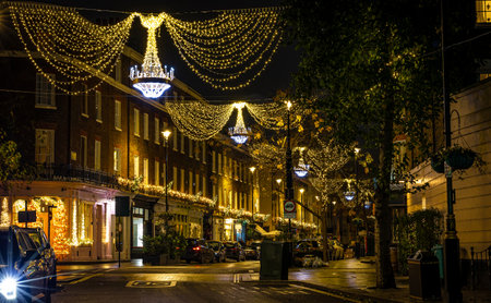 Elizabeth street in London's Belgravia decorated for Christmas, UKの写真素材