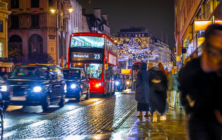 Christmas decoration of the Strand street in London, UKの写真素材