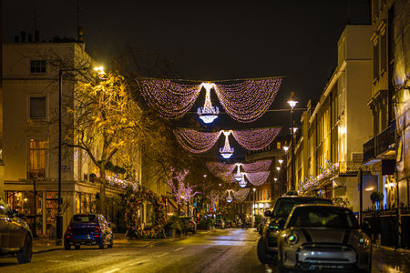 Elizabeth street in London's Belgravia decorated for Christmas, UKの写真素材