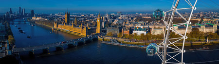 Aerial view of Big Ben and Houses of Parliament in sunny morning in London, UKの写真素材