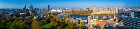 Panoramic London view with Big Ben, London Eye, and River Thamesâperfect for travel, tourism, and cityscape marketingの写真素材
