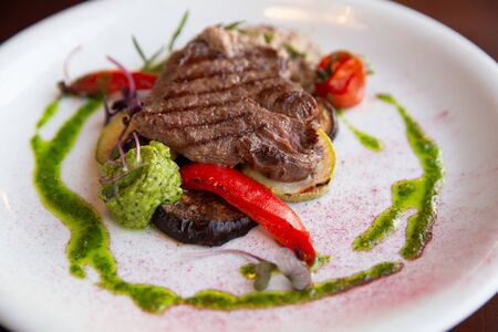 Juicy steak with saladの写真素材