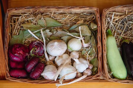 Wicker basket with vegetables.の写真素材