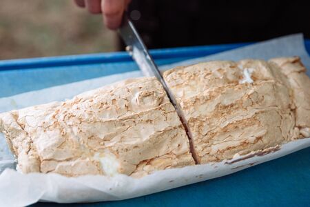 Meringue roulade with cream.の写真素材