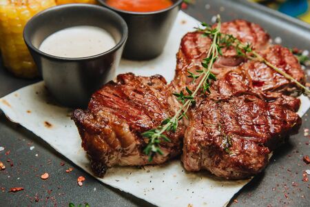 A juicy grilled meat steak.の写真素材