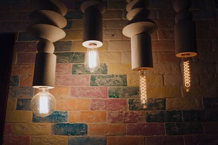A set of pendant lights in the room.の写真素材