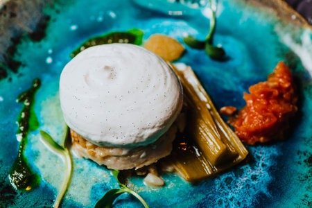 Sea buckthorn panna cotta three textures.