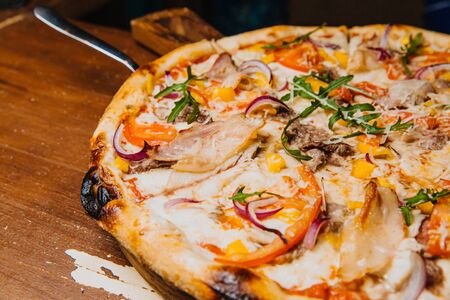 Great tasty meat pizza, ready to serve.の写真素材