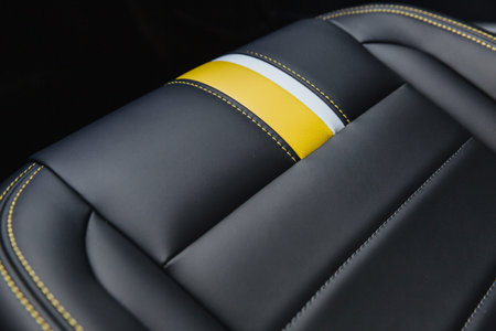 Interior of modern car. Comfortable black seats.の写真素材