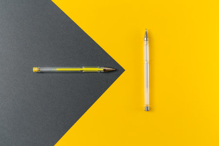 Yellow and gray gel pens.の写真素材