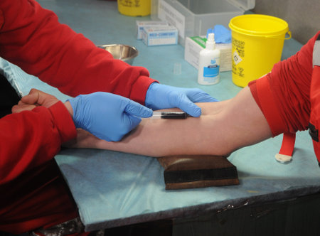 Testing of employees of the Center for Emergency Medicine and Disaster Medicine of Kiev for coronavirus by ELISA tests to detect antibodies to the virus, in Kiev, May 26, 2020のeditorial素材